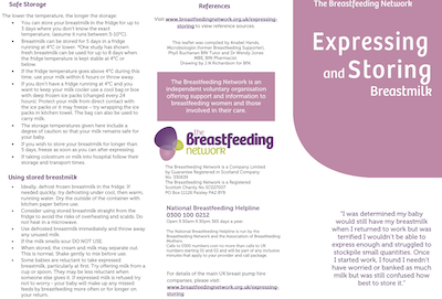 Partial screenshot of BfN's Expressing & Storing Breastmilk Leaflet