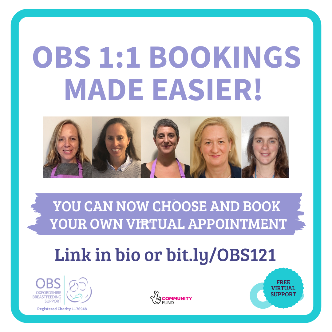 Image: a row of 5 smiling head and shoulder photos of the OBS Facilitators. Text: OBS 1:1 Bookings Made Easier! You can now choose and book your own virtual appointment bit.ly/OBS121. Free virtual support.