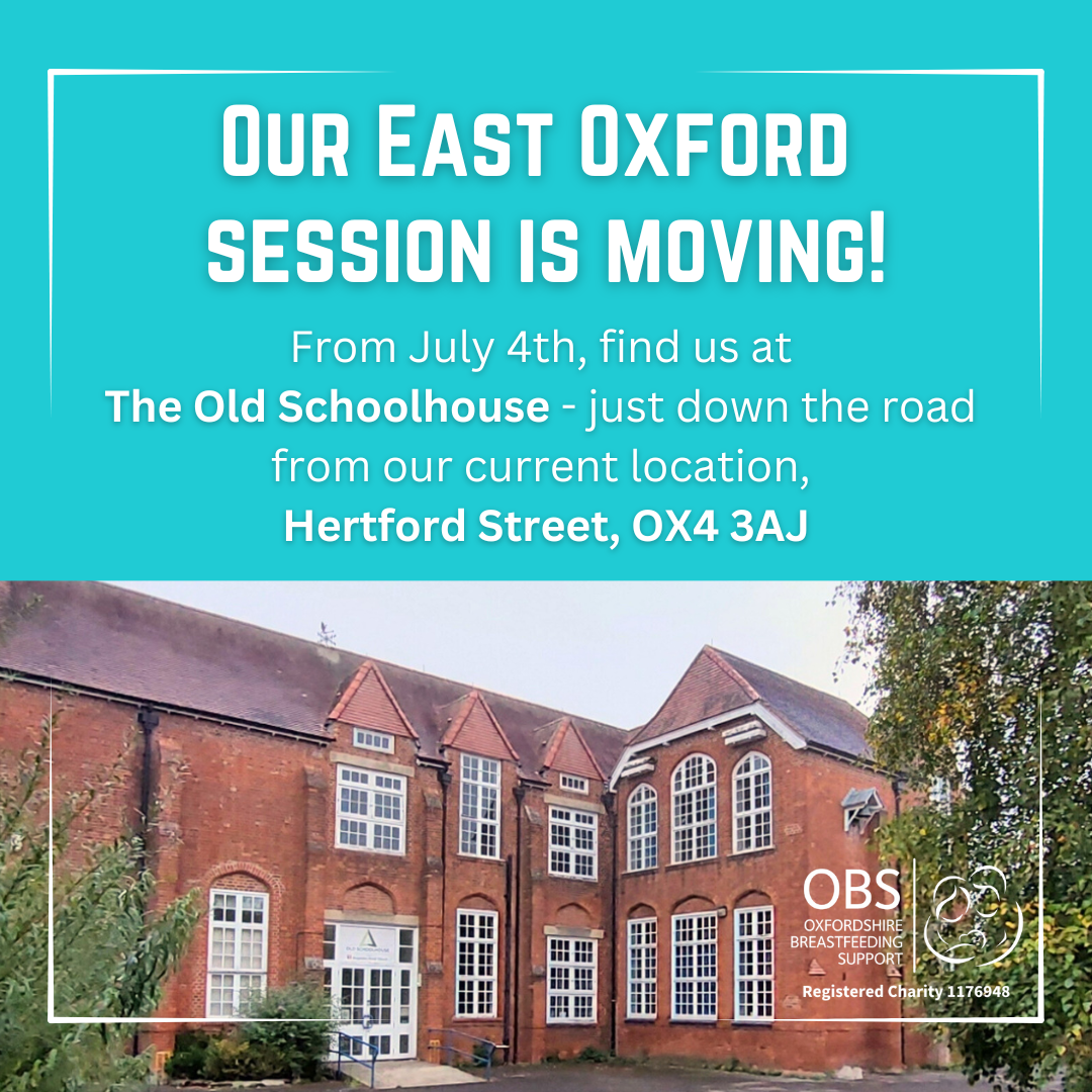 The Old Schoolhouse building and the OBS logo. Text: Our East Oxford Session is moving! From July 4th, find us at The Old Schoolhouse - just down the road from our current location, Hertford St, OX4 3AJ